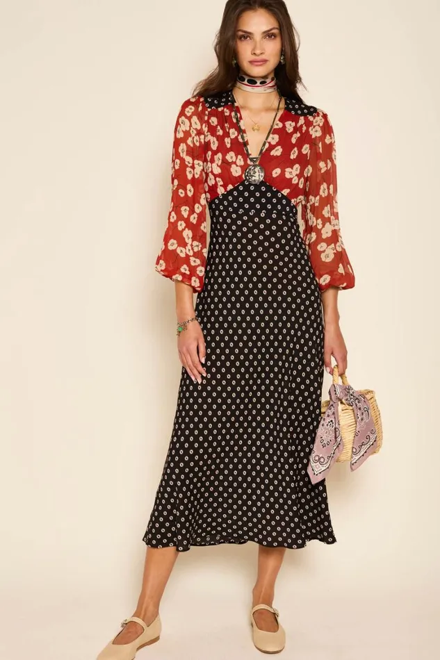Women RIXO All Clothing Kaila Midi Dress Shibori Black Mix