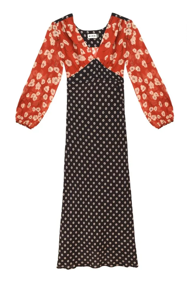 Women RIXO All Clothing Kaila Midi Dress Shibori Black Mix