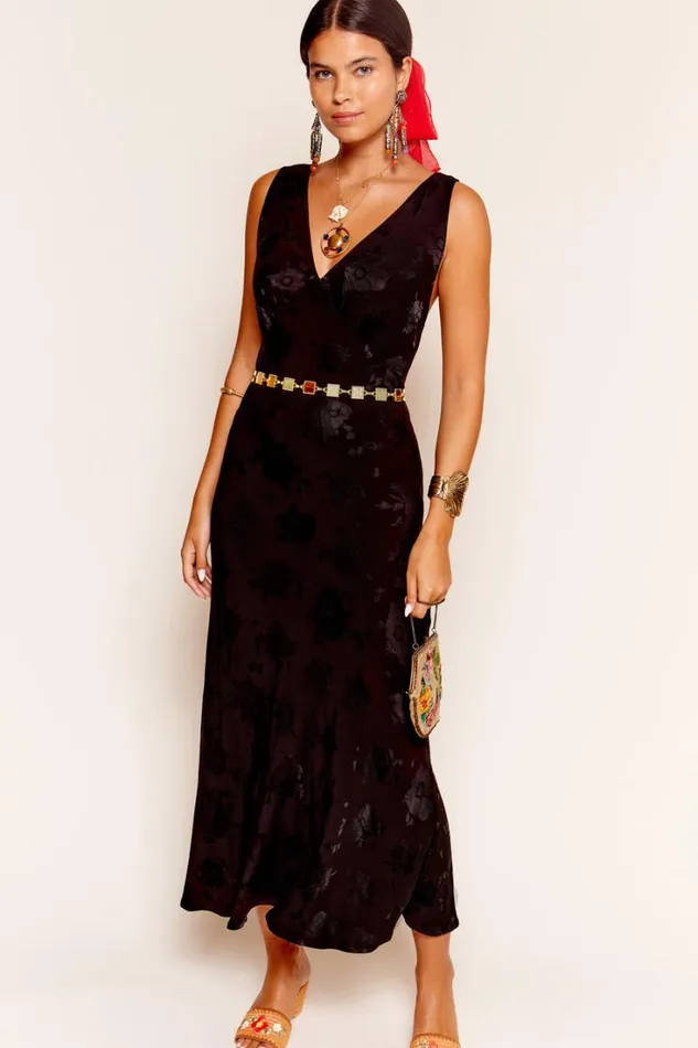 Women RIXO All Clothing Sandrine Midi Dress Black Poppy Jacquard