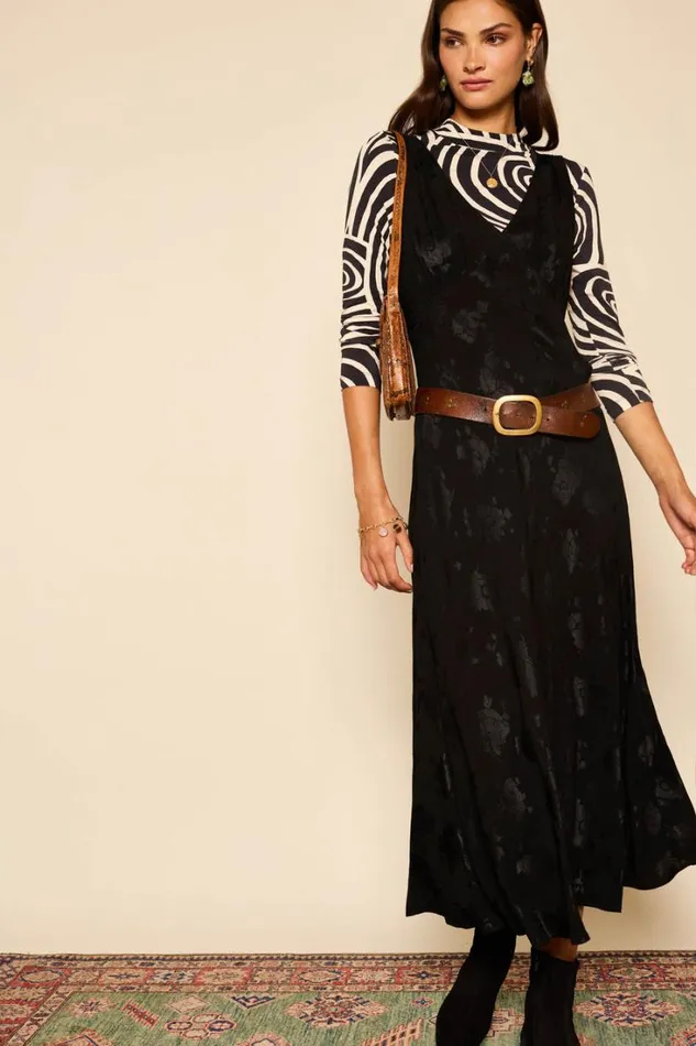 Women RIXO All Clothing Sandrine Midi Dress Black Poppy Jacquard