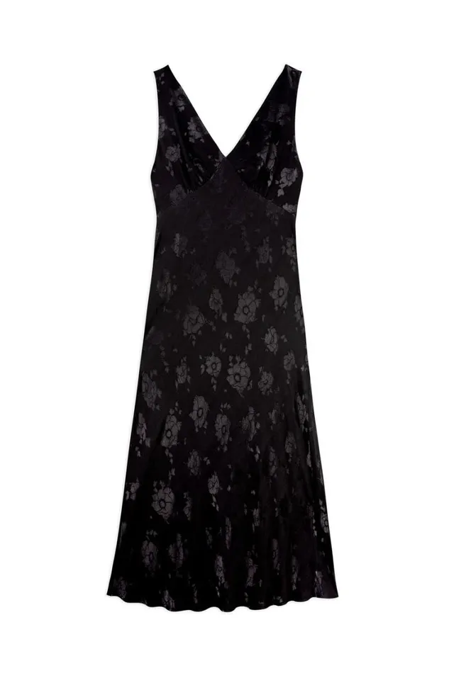 Women RIXO All Clothing Sandrine Midi Dress Black Poppy Jacquard