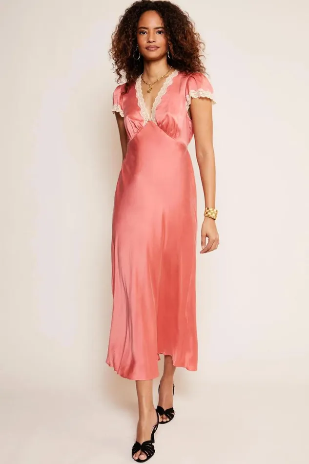 Women RIXO Extended Sizing Clarice Midi Dress Coral