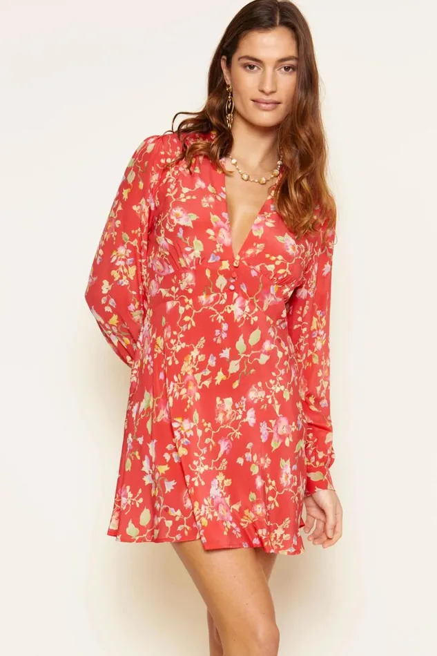 Women RIXO Last Chance Hebe Silk Mini Dress Waterblossom Red
