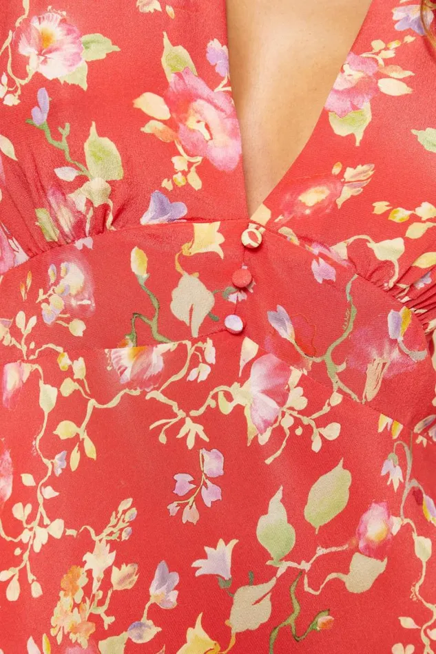 Women RIXO Last Chance Hebe Silk Mini Dress Waterblossom Red