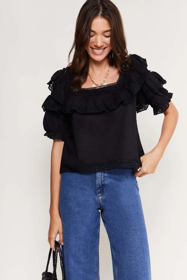 Women RIXO Tops Bertie Cotton Top Black