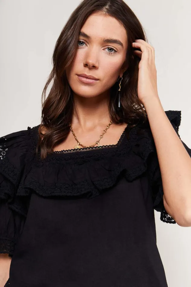Women RIXO Tops Bertie Cotton Top Black
