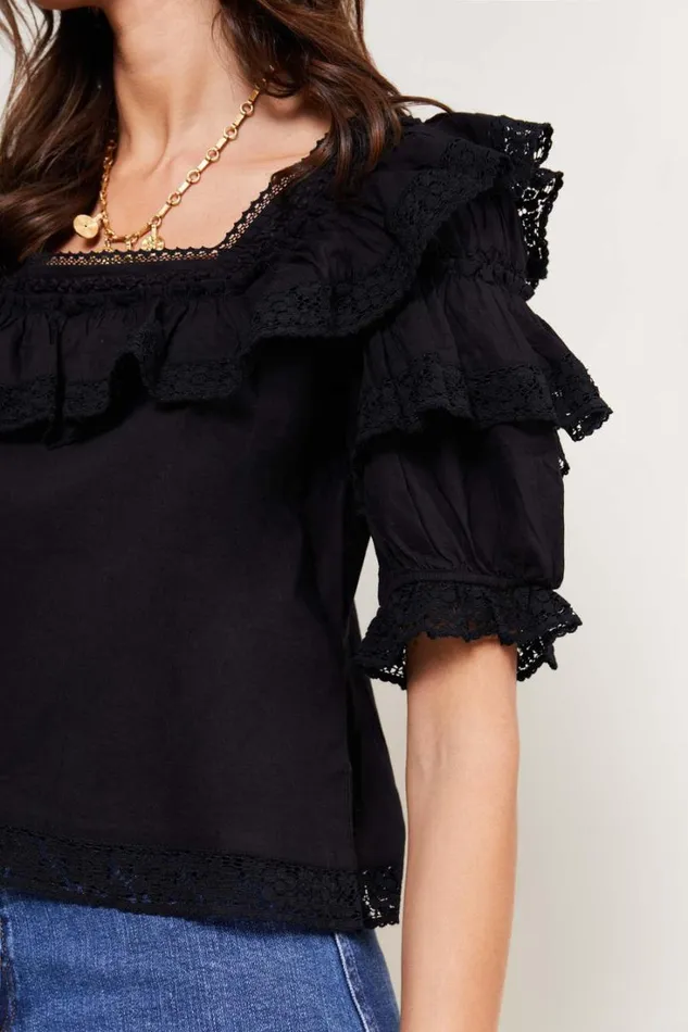 Women RIXO Tops Bertie Cotton Top Black