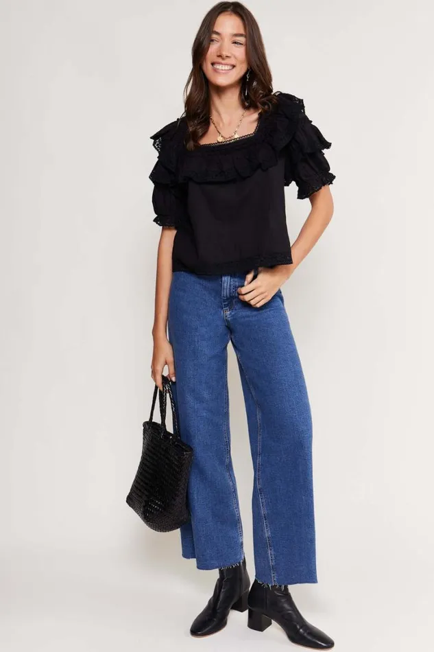 Women RIXO Tops Bertie Cotton Top Black