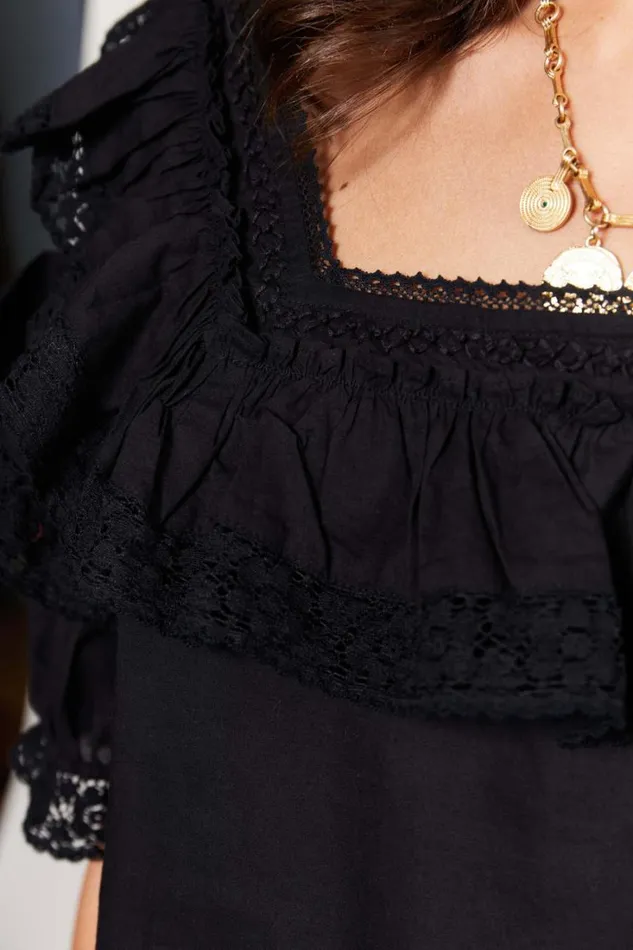 Women RIXO Tops Bertie Cotton Top Black