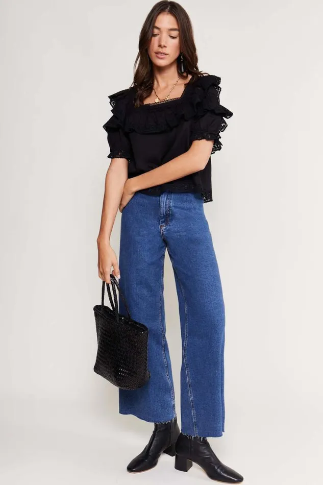 Women RIXO Tops Bertie Cotton Top Black