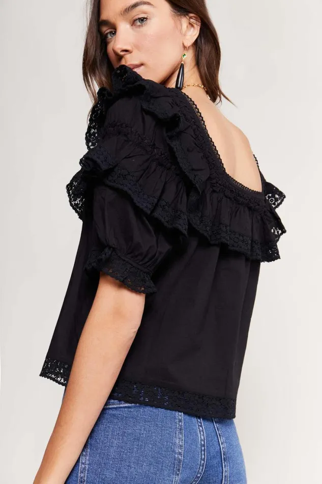 Women RIXO Tops Bertie Cotton Top Black