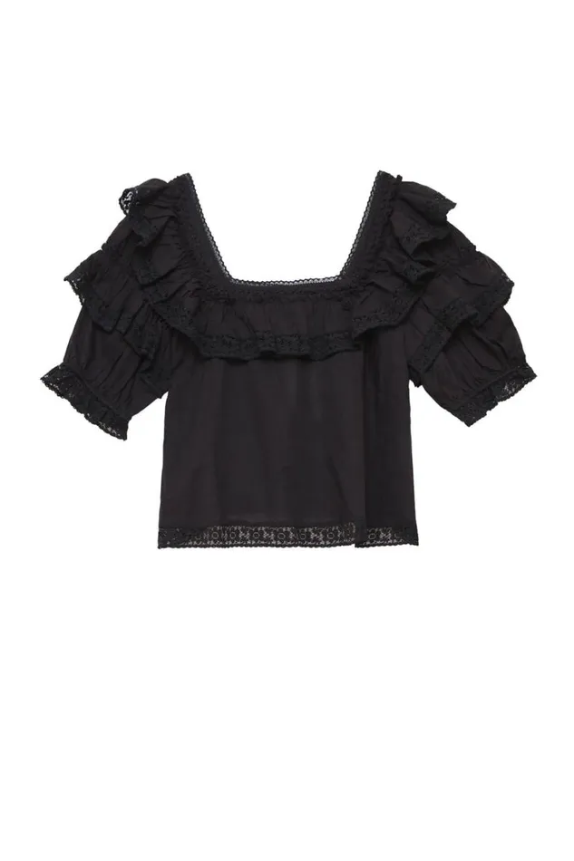 Women RIXO Tops Bertie Cotton Top Black