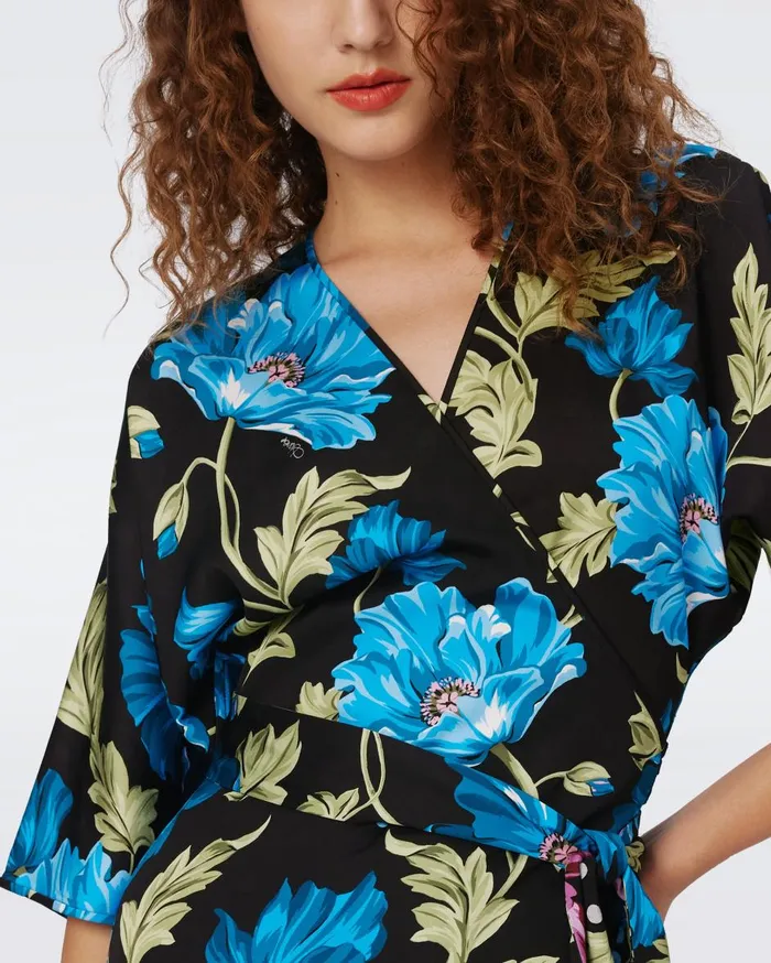 Women Rosalina Reversible Wrap Dress Hendrix Floral Pink Dot And Teal DVF Dresses