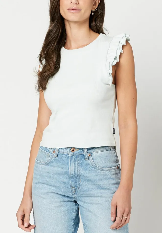 Women Ruffled Sylvie Tank Top White Buffalo David Bitton Tops and Tees