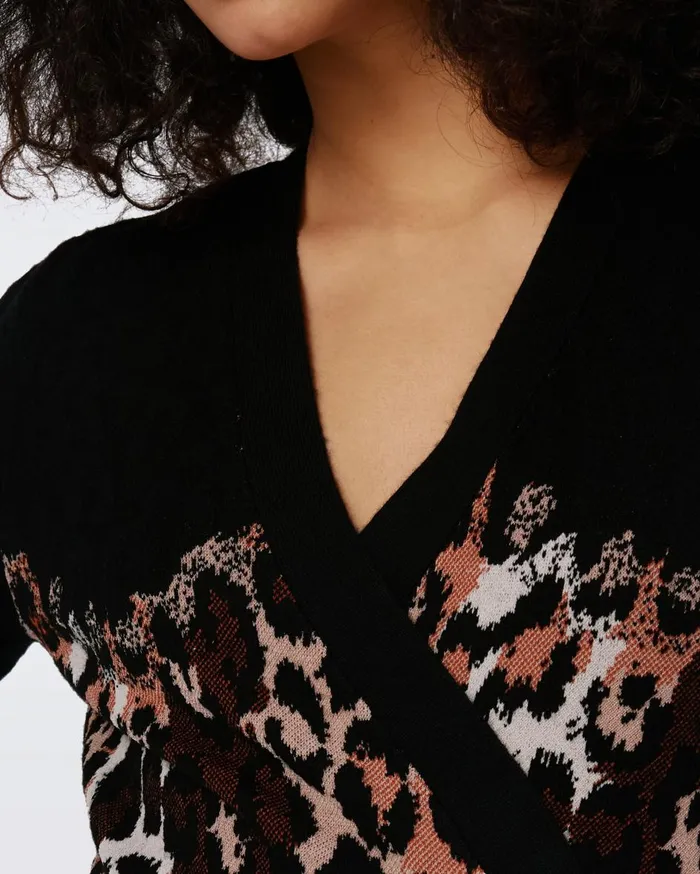 Women Savannah Knit Jacquard Wrap Dress Tiny Jungle Cat And Black DVF Dresses