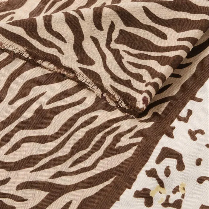Women Scarves and Womenswear Katie Loxton Animal Printed Foil Scarf 8211 Chocolate Ecru And Gold