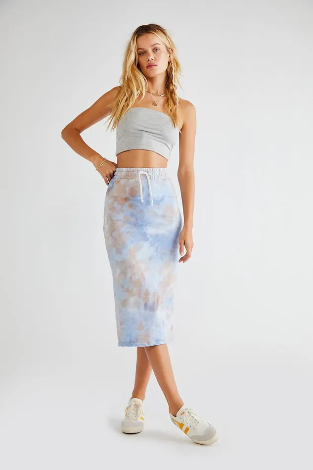 Women Skirts Free People Riverside Tool and Dye Tie Dye Skirt Yellow Combo