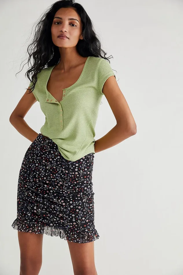 Women Skirts Free People Romi Mesh Mini Skirt Black Floral Combo