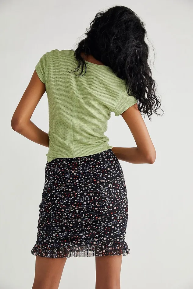 Women Skirts Free People Romi Mesh Mini Skirt Black Floral Combo