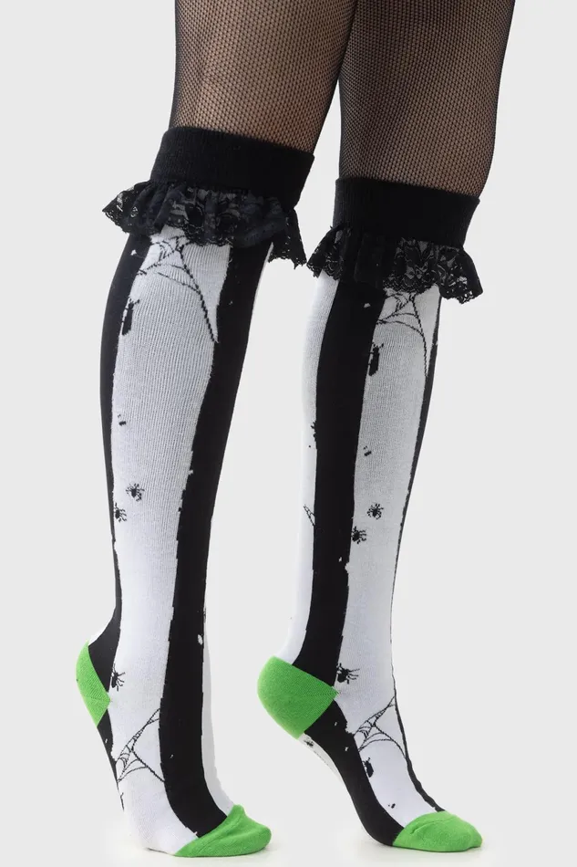 Women Socks and Tights Killstar Distressed Stripe Knee High Socks