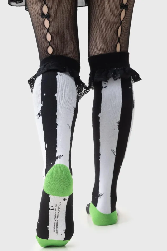 Women Socks and Tights Killstar Distressed Stripe Knee High Socks
