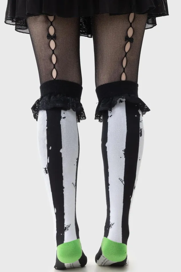 Women Socks and Tights Killstar Distressed Stripe Knee High Socks