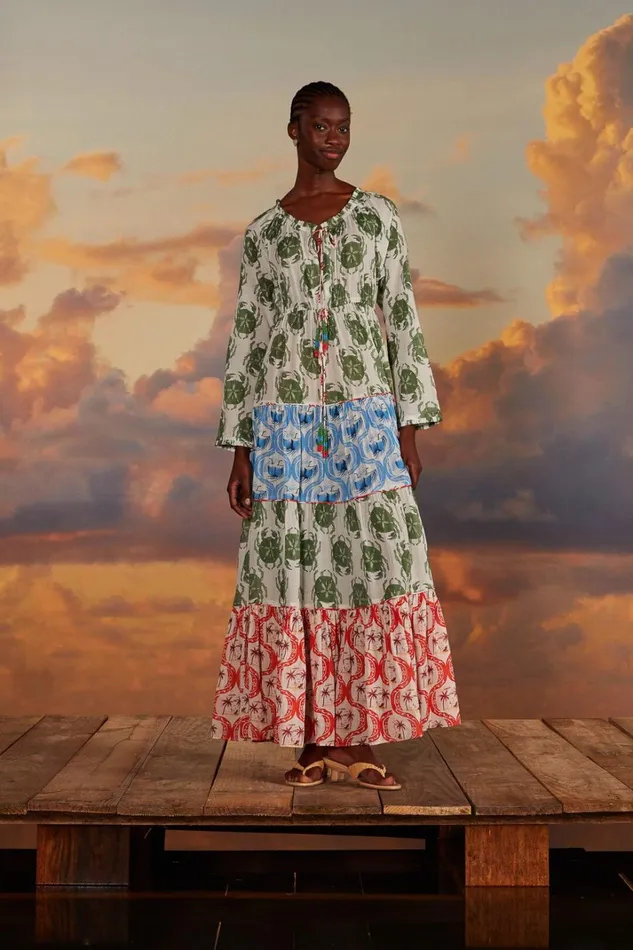 Women Stamp Mix Long Sleeve Maxi Dress Stamp Mix FARM Rio Maxi Dresses