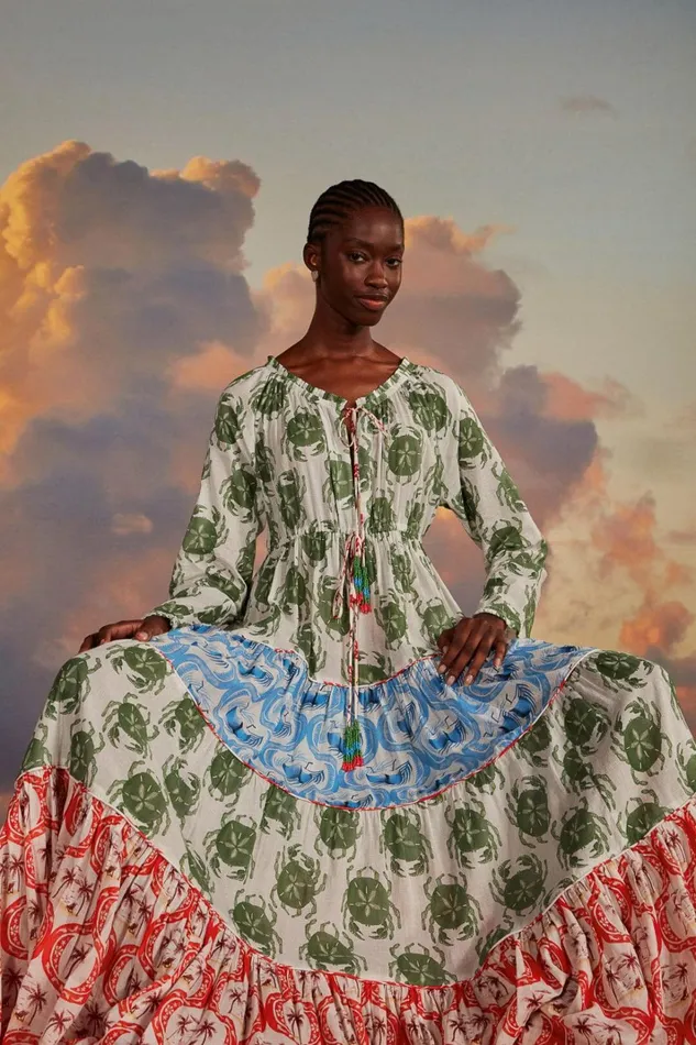 Women Stamp Mix Long Sleeve Maxi Dress Stamp Mix FARM Rio Maxi Dresses