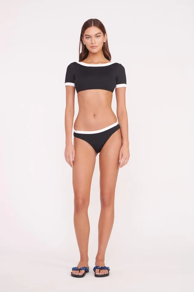 Women STAUD Bikinis LILY SHORT SLEEVE BIKINI TOP BLACK WHITE Women STAUD Bikinis LILY SHORT SLEEVE BIKINI TOP BLACK WHITE
