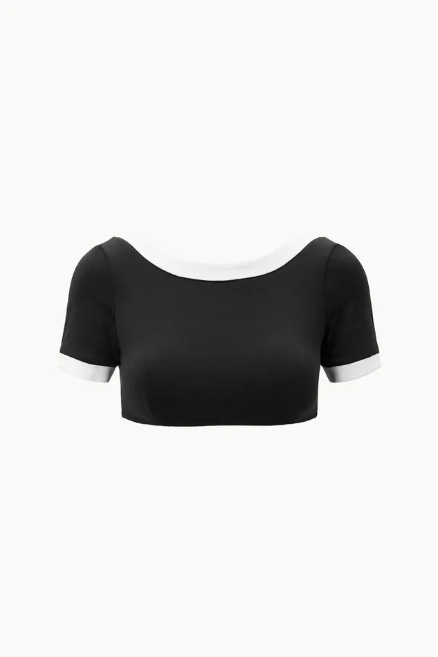 Women STAUD Bikinis LILY SHORT SLEEVE BIKINI TOP BLACK WHITE Women STAUD Bikinis LILY SHORT SLEEVE BIKINI TOP BLACK WHITE