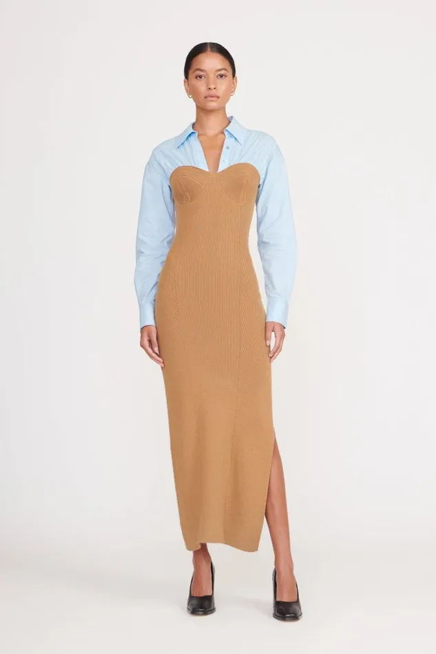Women STAUD Occasion Dresses HAZEL DRESS CAMEL FRENCH BLUE
