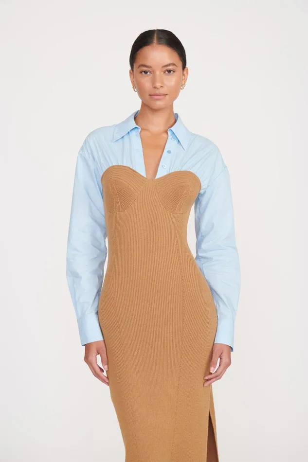 Women STAUD Occasion Dresses HAZEL DRESS CAMEL FRENCH BLUE Women STAUD Occasion Dresses HAZEL DRESS CAMEL FRENCH BLUE