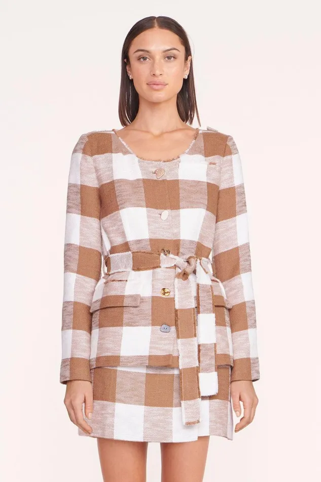 Women STAUD Outerwear and Jackets CHARLES BLAZER TOBACCO GINGHAM