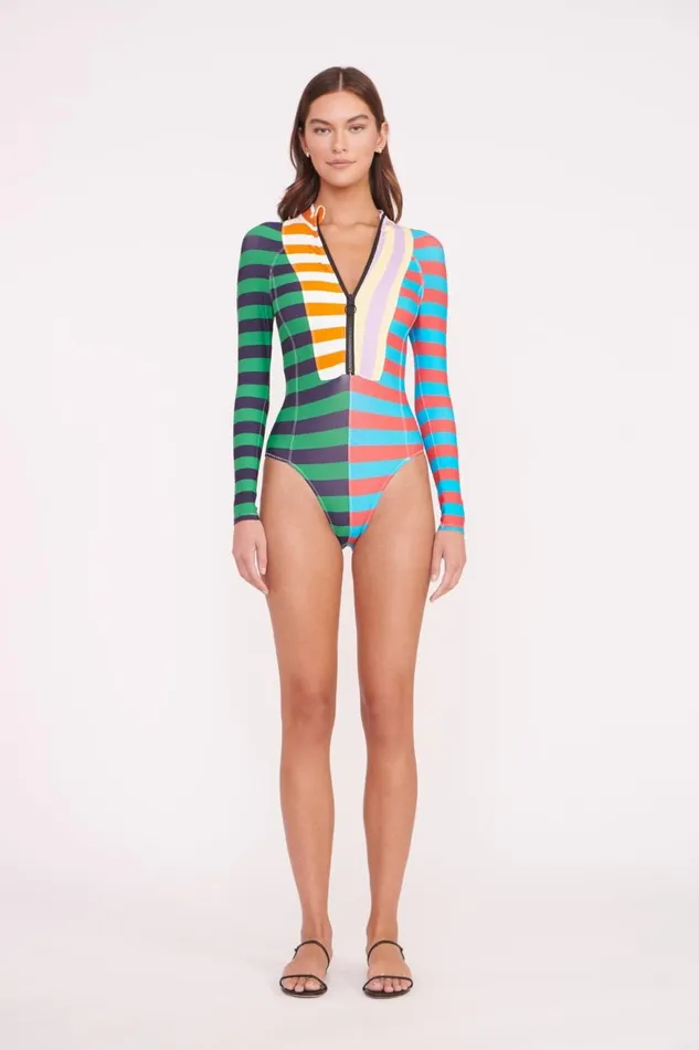 Women STAUD Swim AMALIA RASH GUARD CABANA STRIPE MULTI