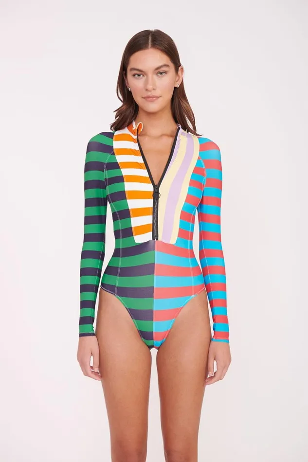 Women STAUD Swim AMALIA RASH GUARD CABANA STRIPE MULTI Women STAUD Swim AMALIA RASH GUARD CABANA STRIPE MULTI