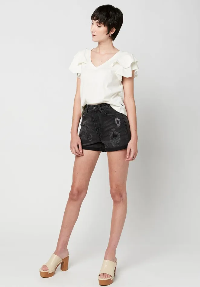 Women Super High Rise Joanna Repaired Shorts Black Buffalo David Bitton Shorts and Skirts