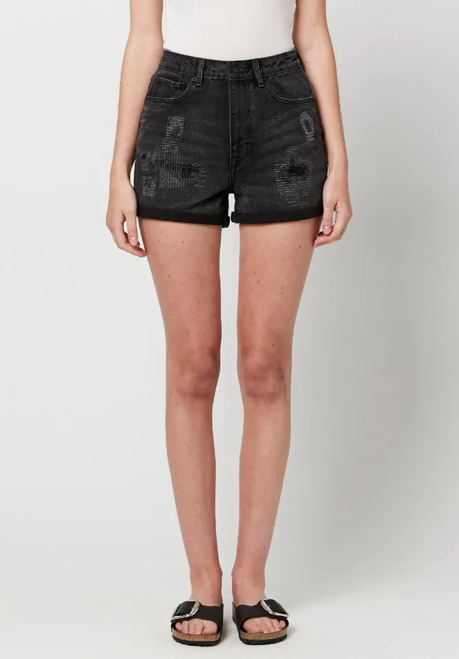 Women Super High Rise Joanna Repaired Shorts Black Buffalo David Bitton Shorts and Skirts