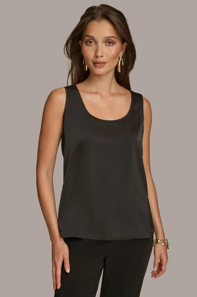 Women Sweaters And Tops Donna Karan CHARMEUSE SCOOP NECK CAMI Black