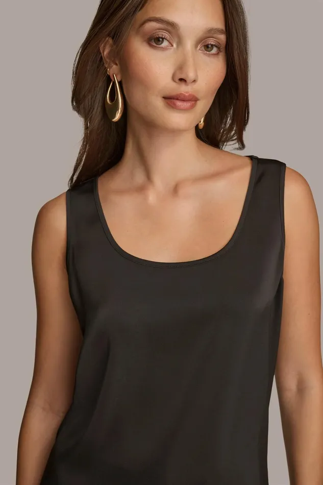 Women Sweaters And Tops Donna Karan CHARMEUSE SCOOP NECK CAMI Black
