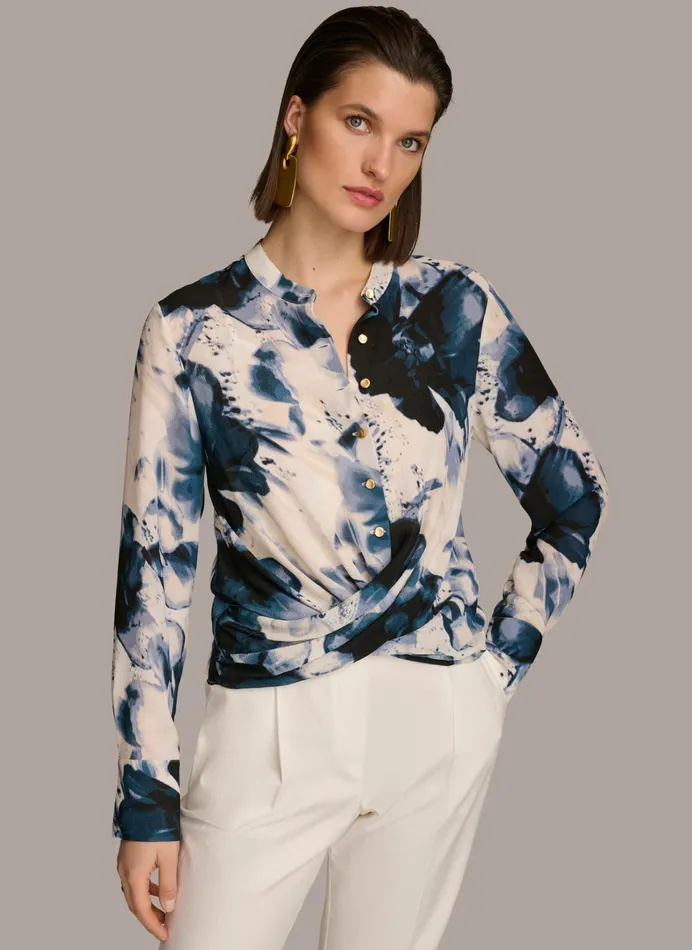 Women Sweaters And Tops Donna Karan FAUX WRAP BLOUSE Tidecream