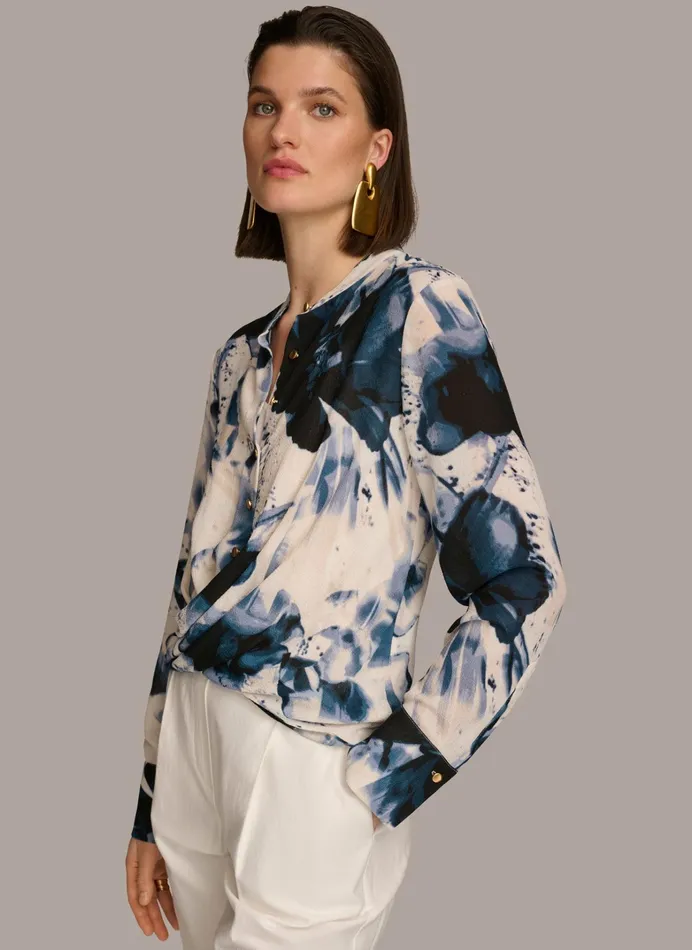 Women Sweaters And Tops Donna Karan FAUX WRAP BLOUSE Tidecream