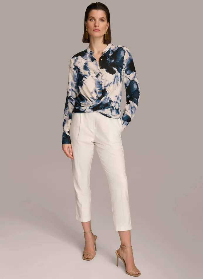 Women Sweaters And Tops Donna Karan FAUX WRAP BLOUSE Tidecream