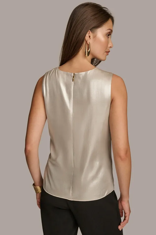 Women Sweaters And Tops Donna Karan NOVELTY SLEEVELESS DRAPE FRONT BLOUSE Silver