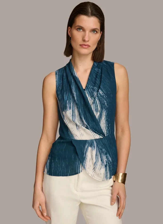 Women Sweaters And Tops Donna Karan PRINT DRAPE TOP Tide Multi