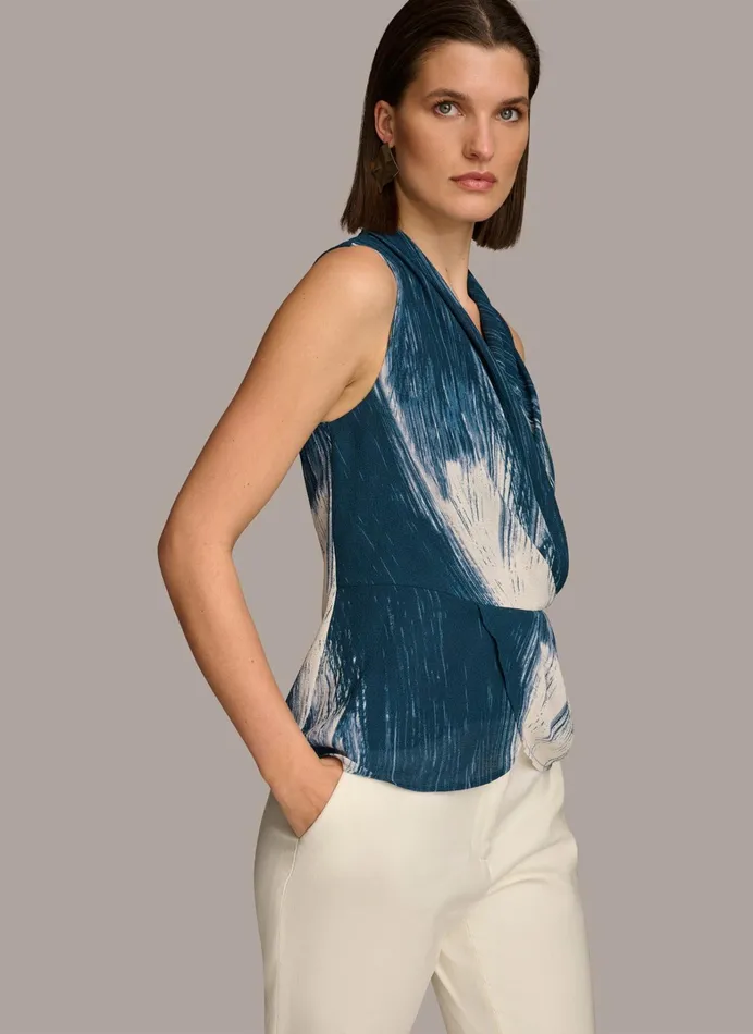 Women Sweaters And Tops Donna Karan PRINT DRAPE TOP Tide Multi