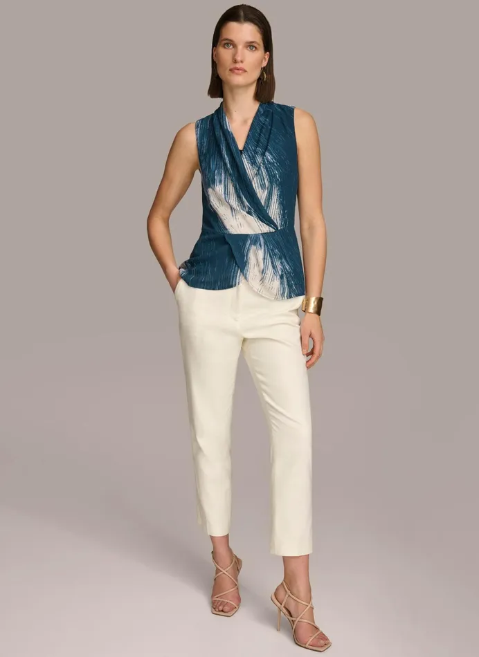 Women Sweaters And Tops Donna Karan PRINT DRAPE TOP Tide Multi
