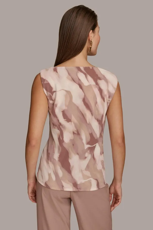 Women Sweaters And Tops Donna Karan PRINT SHOULDER TWIST HARDWARE TOP Mink Combo