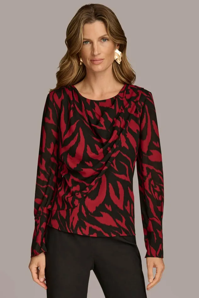 Women Sweaters And Tops Donna Karan PRINT WIDE CUFF TOP Redblack Multi