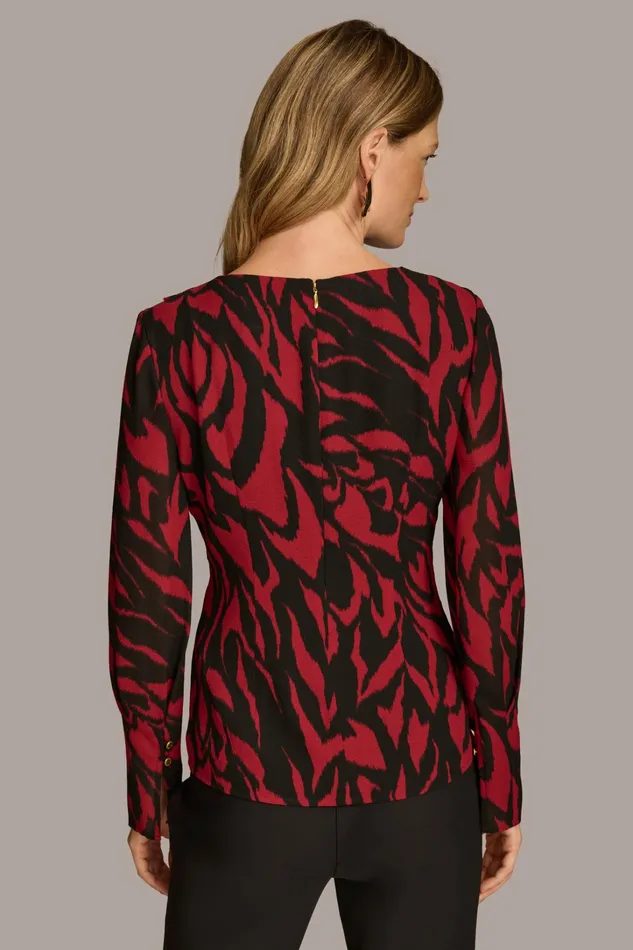Women Sweaters And Tops Donna Karan PRINT WIDE CUFF TOP Redblack Multi