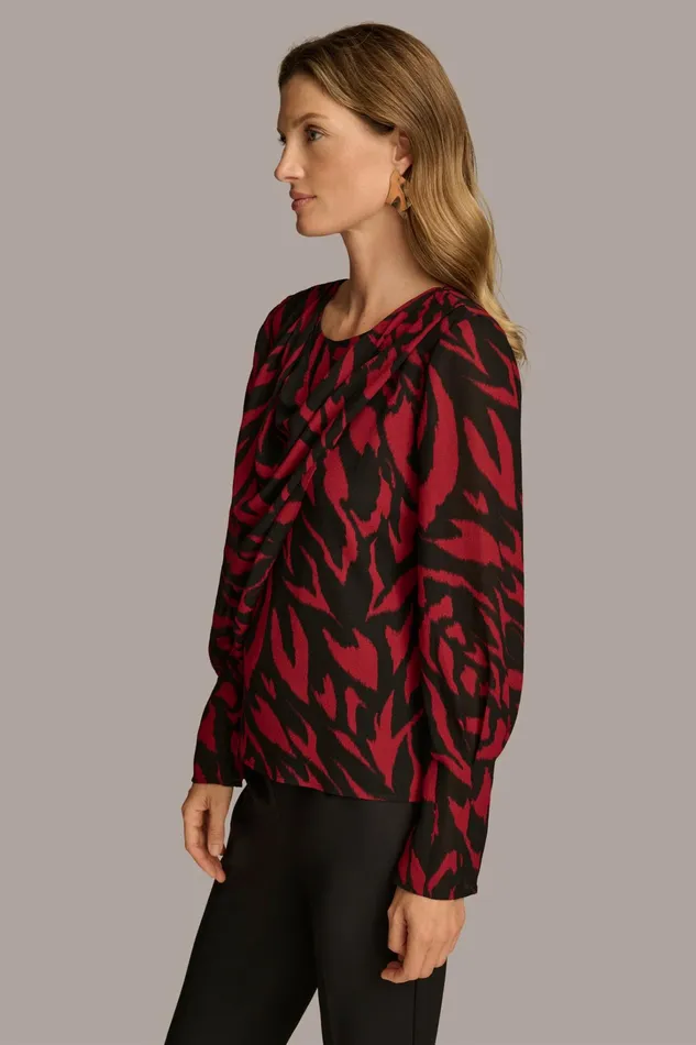 Women Sweaters And Tops Donna Karan PRINT WIDE CUFF TOP Redblack Multi